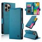 For iPhone 16 Pro Max Side Buckle Magnetic Frosted Leather Phone Case(Blue) - 1