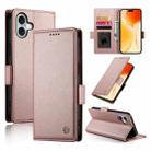 For iPhone 16 Plus Side Buckle Magnetic Frosted Leather Phone Case(Rose Gold) - 1