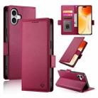 For iPhone 16 Plus Side Buckle Magnetic Frosted Leather Phone Case(Wine Red) - 1