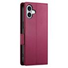 For iPhone 16 Plus Side Buckle Magnetic Frosted Leather Phone Case(Wine Red) - 3