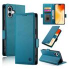 For iPhone 16 Plus Side Buckle Magnetic Frosted Leather Phone Case(Blue) - 1