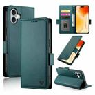 For iPhone 16 Plus Side Buckle Magnetic Frosted Leather Phone Case(Dark Green) - 1