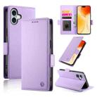 For iPhone 16 Plus Side Buckle Magnetic Frosted Leather Phone Case(Purple) - 1