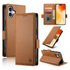 For iPhone 16 Plus Side Buckle Magnetic Frosted Leather Phone Case(Brown) - 1