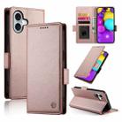 For iPhone 16 Side Buckle Magnetic Frosted Leather Phone Case(Rose Gold) - 1