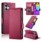 For iPhone 16 Side Buckle Magnetic Frosted Leather Phone Case(Wine Red) - 1