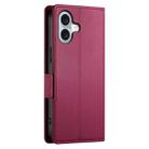 For iPhone 16 Side Buckle Magnetic Frosted Leather Phone Case(Wine Red) - 3