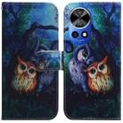 For Huawei nova 12 Ultra Coloured Drawing Flip Leather Phone Case(Oil Painting Owl) - 1