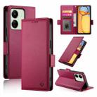 For Xiaomi Redmi 13C 4G / Redmi 13R Side Buckle Magnetic Frosted Leather Phone Case(Wine Red) - 1