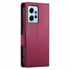 For Xiaomi Redmi Note 12 4G Global Side Buckle Magnetic Frosted Leather Phone Case(Wine Red) - 3