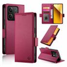 For Xiaomi Redmi Note 13 5G Side Buckle Magnetic Frosted Leather Phone Case(Wine Red) - 1