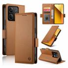 For Xiaomi Redmi Note 13 5G Side Buckle Magnetic Frosted Leather Phone Case(Brown) - 1