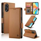 For OPPO A18 4G / A38 4G Global Side Buckle Magnetic Frosted Leather Phone Case(Brown) - 1