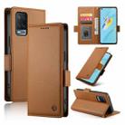 For OPPO A54 / A54s / A55 5G / A55s 5G Side Buckle Magnetic Frosted Leather Phone Case(Brown) - 1