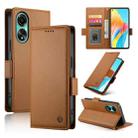 For OPPO A78 4G Global Side Buckle Magnetic Frosted Leather Phone Case(Brown) - 1