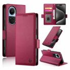 For OPPO Reno10 / Reno10 Pro Global Side Buckle Magnetic Frosted Leather Phone Case(Wine Red) - 1