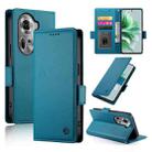 For OPPO Reno11 5G Global Side Buckle Magnetic Frosted Leather Phone Case(Blue) - 1