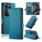 For OPPO Reno11 F Side Buckle Magnetic Frosted Leather Phone Case(Blue) - 1