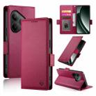 For Realme GT 6 Global Side Buckle Magnetic Frosted Leather Phone Case(Wine Red) - 1