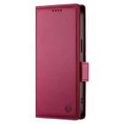 For Realme 14 Pro+ Side Buckle Magnetic Frosted Leather Phone Case(Wine Red) - 2