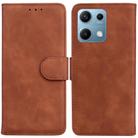 For Redmi Note 14S 4G Skin Feel Pure Color Flip Leather Phone Case(Brown) - 1