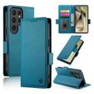 For Samsung Galaxy S24 Ultra 5G Side Buckle Magnetic Frosted Leather Phone Case(Blue) - 1