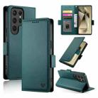 For Samsung Galaxy S24 Ultra 5G Side Buckle Magnetic Frosted Leather Phone Case(Dark Green) - 1