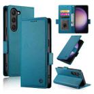 For Samsung Galaxy S23 5G Side Buckle Magnetic Frosted Leather Phone Case(Blue) - 1