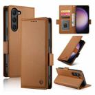 For Samsung Galaxy S23 5G Side Buckle Magnetic Frosted Leather Phone Case(Brown) - 1