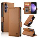 For Samsung Galaxy S23 FE 5G Side Buckle Magnetic Frosted Leather Phone Case(Brown) - 1