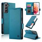 For Samsung Galaxy S21 5G Side Buckle Magnetic Frosted Leather Phone Case(Blue) - 1
