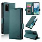 For Samsung Galaxy S20+ 5G Side Buckle Magnetic Frosted Leather Phone Case(Dark Green) - 1