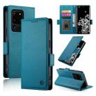 For Samsung Galaxy S20 Ultra 5G Side Buckle Magnetic Frosted Leather Phone Case(Blue) - 1
