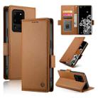 For Samsung Galaxy S20 Ultra 5G Side Buckle Magnetic Frosted Leather Phone Case(Brown) - 1