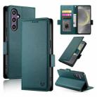 For Samsung Galaxy S25 5G Side Buckle Magnetic Frosted Leather Phone Case(Dark Green) - 1
