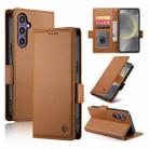 For Samsung Galaxy S25 5G Side Buckle Magnetic Frosted Leather Phone Case(Brown) - 1