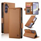 For Samsung Galaxy S25+ 5G Side Buckle Magnetic Frosted Leather Phone Case(Brown) - 1