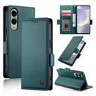 For Samsung Galaxy S25 Edge 5G Side Buckle Magnetic Frosted Leather Phone Case(Dark Green) - 1