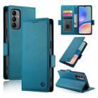 For Samsung Galaxy A05s Side Buckle Magnetic Frosted Leather Phone Case(Blue) - 1