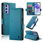 For Samsung Galaxy A55 5G Side Buckle Magnetic Frosted Leather Phone Case(Blue) - 1