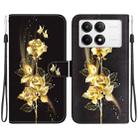 For Xiaomi Redmi K70 Pro / K70 Crystal Texture Colored Drawing Leather Phone Case(Gold Butterfly Rose) - 1