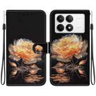 For Xiaomi Poco F6 Pro Crystal Texture Colored Drawing Leather Phone Case(Gold Peony) - 1