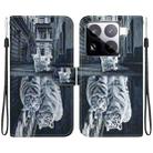 For Xiaomi 15 Pro Crystal Texture Colored Drawing Leather Phone Case(Cat Tiger Reflection) - 1