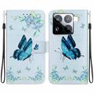 For Xiaomi 15 Pro Crystal Texture Colored Drawing Leather Phone Case(Blue Pansies) - 1