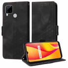 For Realme C15 / C12 Embossed Rhombus Starry Leather Phone Case(Black) - 1