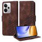 For Realme 14 Global Embossed Rhombus Starry Leather Phone Case(Brown) - 1