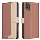 For Nokia C32 Color Matching RFID Anti-theft Leather Phone Case(Brown) - 1