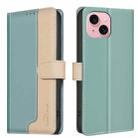 For iPhone 15 Plus / 14 Plus Color Matching RFID Anti-theft Leather Phone Case(Green) - 1