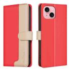 For iPhone 15 Plus / 14 Plus Color Matching RFID Anti-theft Leather Phone Case(Red) - 1