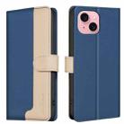 For iPhone 15 Plus / 14 Plus Color Matching RFID Anti-theft Leather Phone Case(Blue) - 1